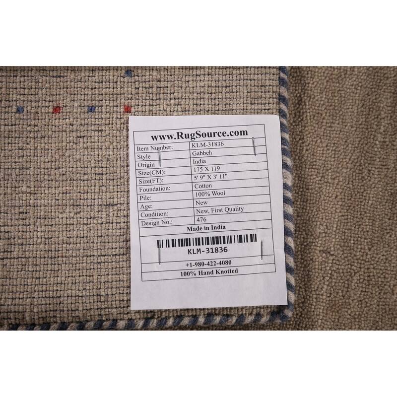 Tribal Beige Gabbeh Oriental Accent Rug Handmade Wool Carpet - 3'11"x 5'9"