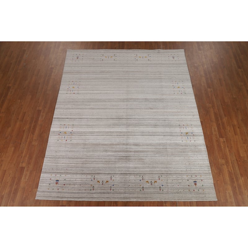 Striped Gabbeh Indian Area Rug Handmade Oriental Wool Carpet - 7'9" x 9'8"