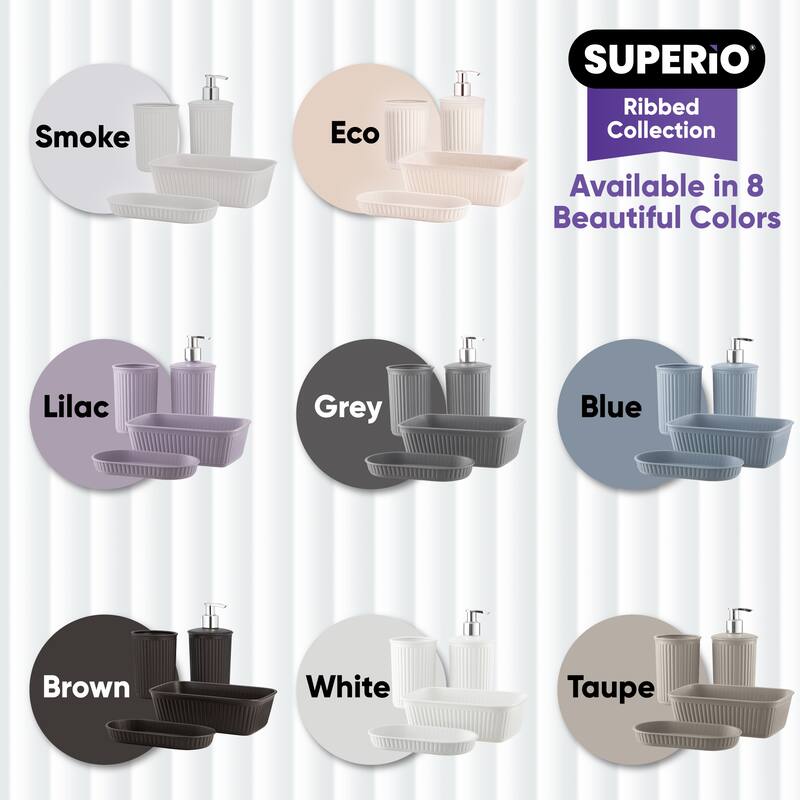 Superio Ribbed Bathroom Accessory Set, 4 pack - 6.34"W x 4.41"D x 6.54"H