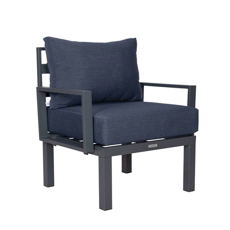 Chelsea 7-Piece Outdoor Patio Sectional Set with Firepit Table in Black Aluminum for Backyard Garden and Patio Deck