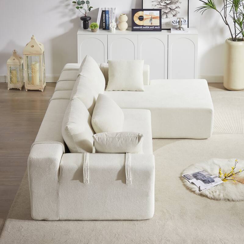 Corduroy Fabric 3-Seater Cloud Couch with 2 Movable Footrest,U Shaped Couch Set,Upholstered Deep Seat 2-Seat with 3 cushions