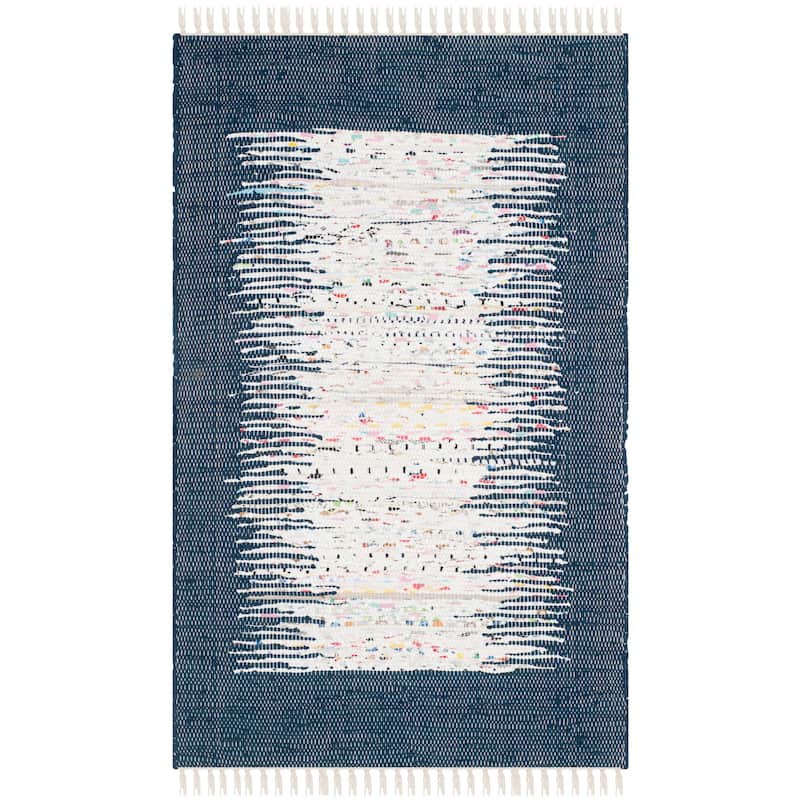 SAFAVIEH Handmade Flatweave Montauk Sidney Cotton Rug - 2'6" x 4' - Ivory/Navy