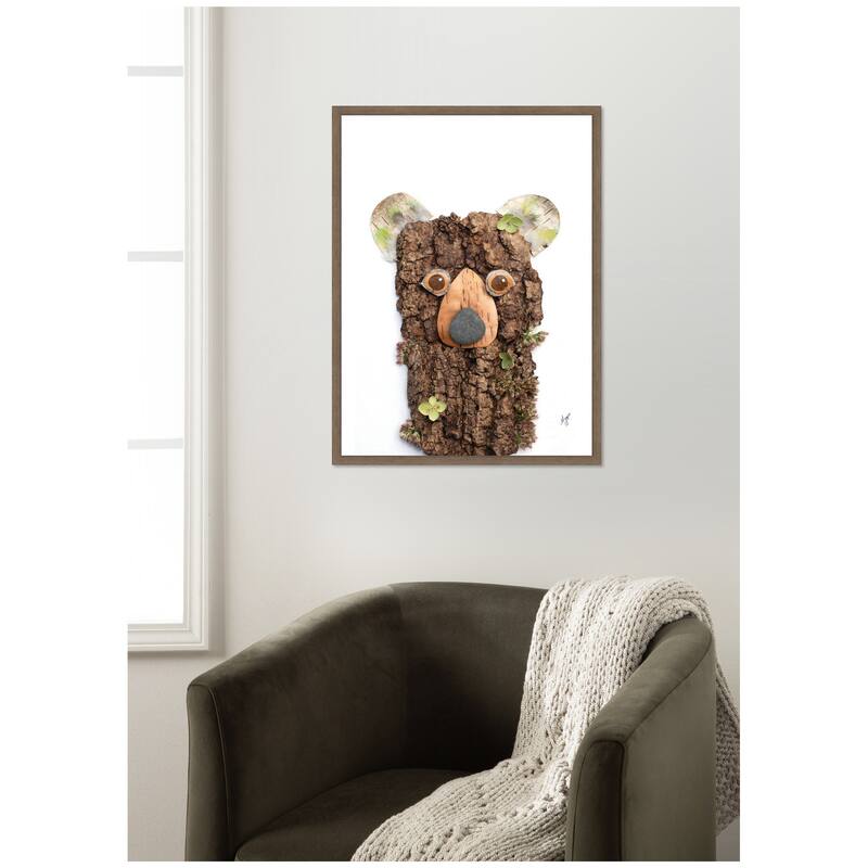 Kate and Laurel Bear with Green by Madeline Jeppesen Framed Canvas Wall Art Print