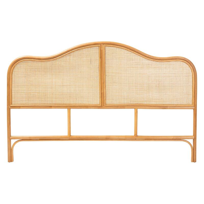 Adelita Natural Rattan Arched Headboard - Handwoven Cane Panel with Rattan Frame, Coastal Boho Style Bedroom Decor, Queen