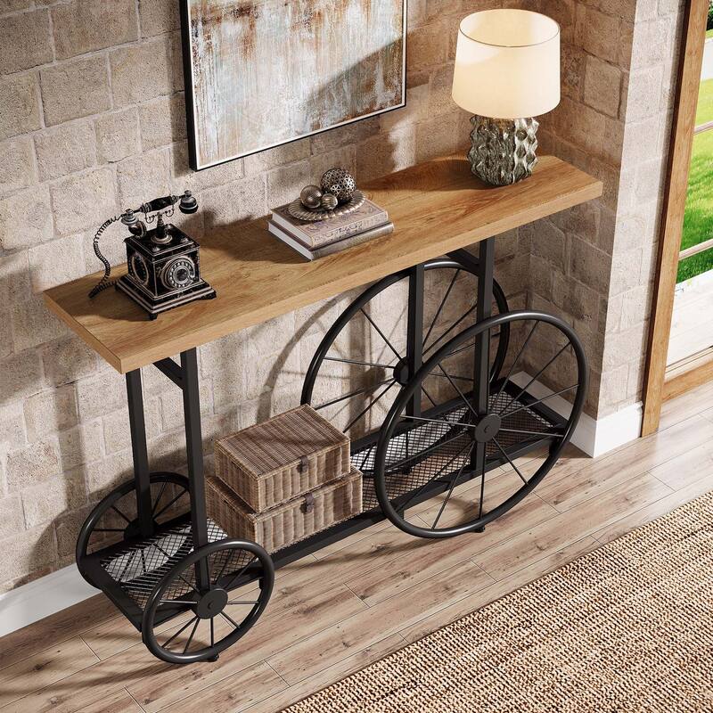 Industrial 47" Entryway Console Table with Shopping Cart Base