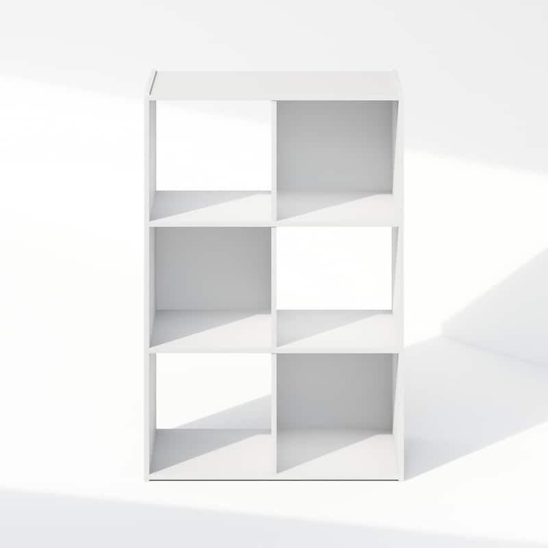 35.4 in. Tall White Wood 6-Shelf Bookcase
