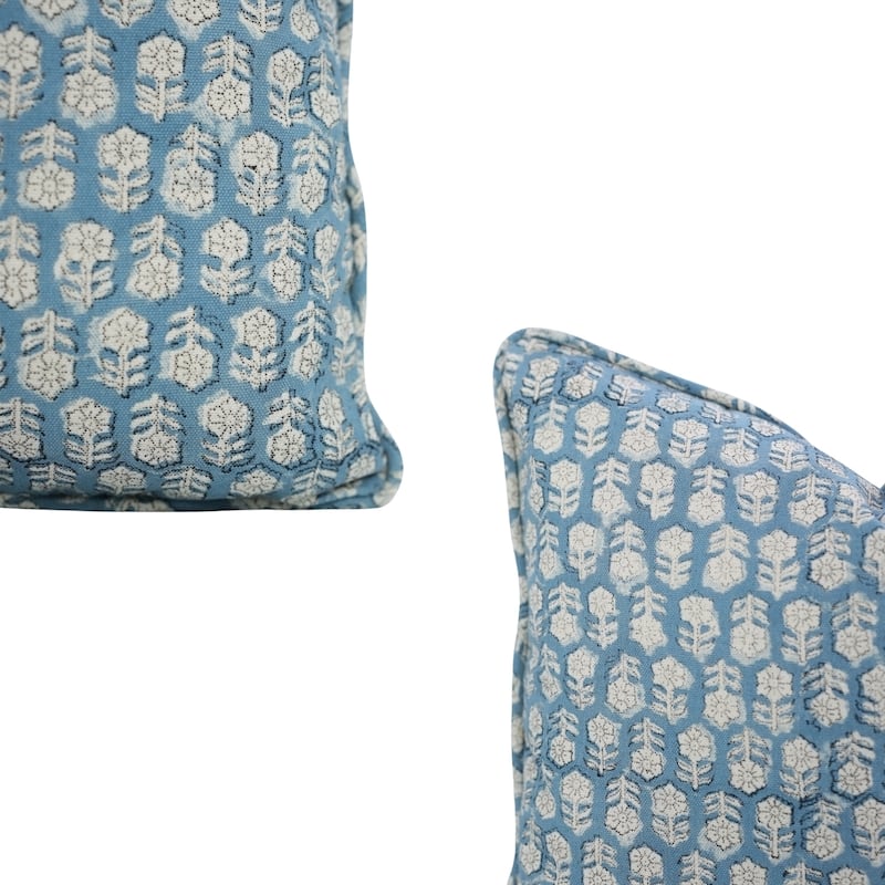 Fabdivine Handmade Floral Block Print Soft Pure Linen Fabric Pipine Pillow Cover Decorative Cushion Case