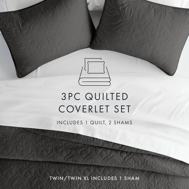 Soft Essentials Premium Ultra Soft Damask Pattern Quilted Coverlet Set