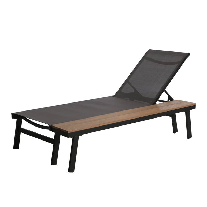 Roomfitters Adjustable Chaise Lounge with Attached Wood Side Table, Stylish Outdoor Seating for Relaxation