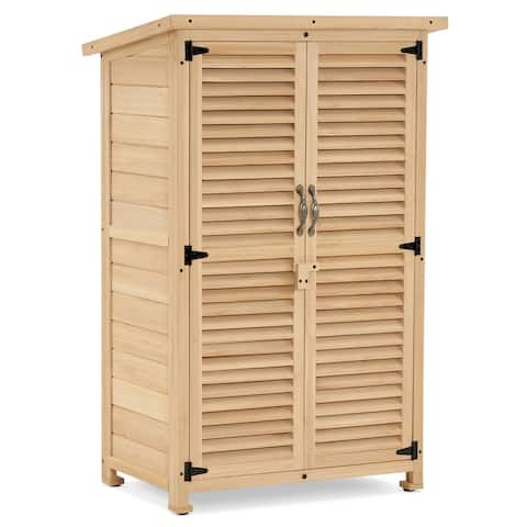 Mcombo Outdoor Wooden Storage Cabinet, Garden Tool Shed with Latch, Outside Tools Wood Cabinet with Double Doors for Patio