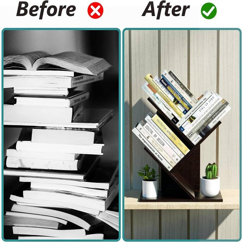 3 Tier Small Tree Bookshelf Desk Book Organizer Narrow Bookcases for Books - 11.6"D x 6"W x 15"H