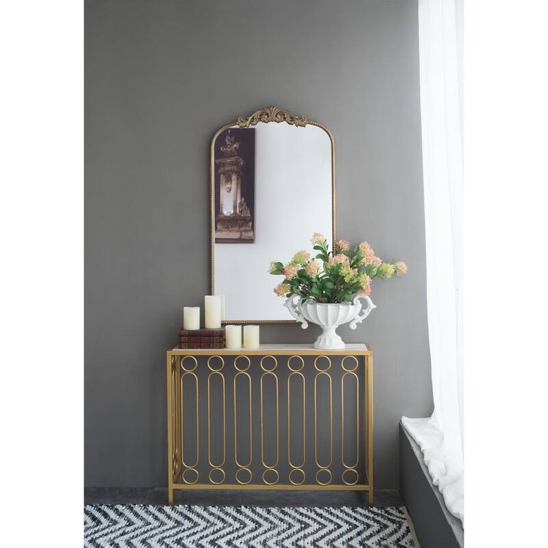 Classic Antique Arched Mirror Hanging or Leaning Against Wall - Gold-24" x 42"