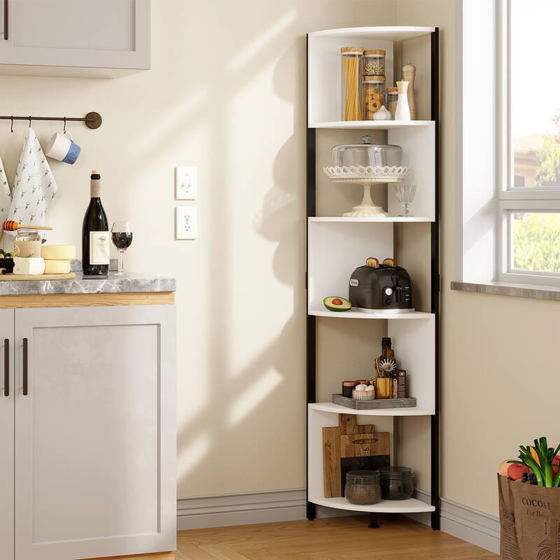 Herrell 5-Tier Corner Bookshelf 68" Tall Modern Free Standing Zigzag Corner Bookcase