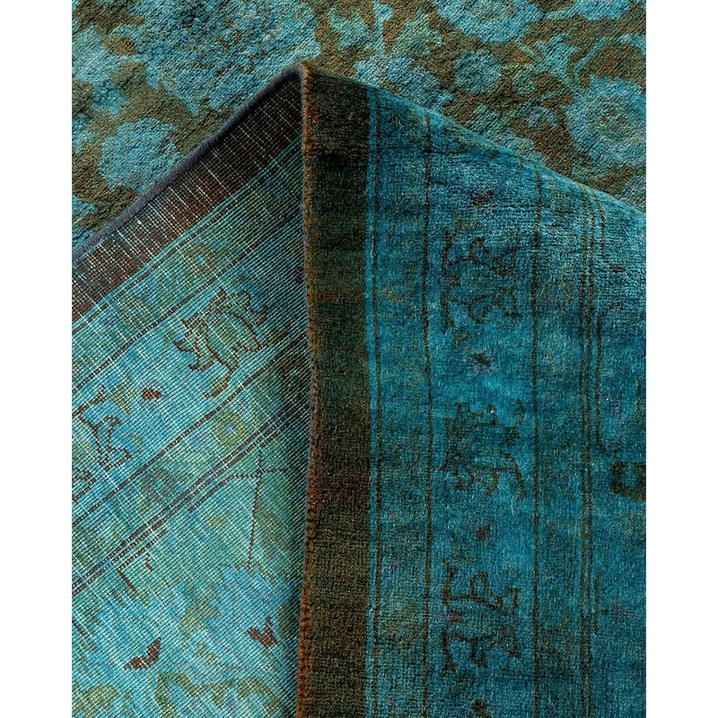 Overton Hand Knotted Wool Vintage Inspired Modern Contemporary Overdyed Blue Area Rug - 9' 3" x 12' 1"