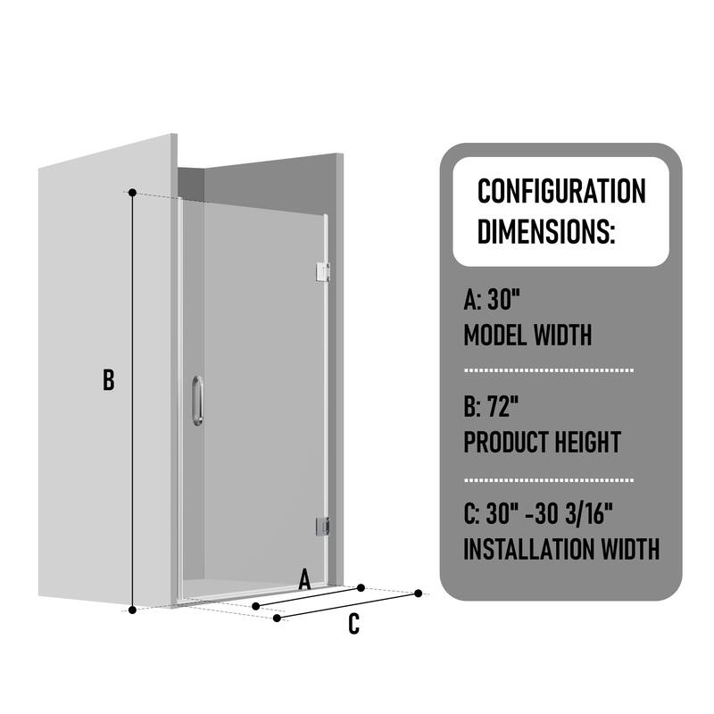 72" H Frameless Double Hinge Design Shower Door With Handle