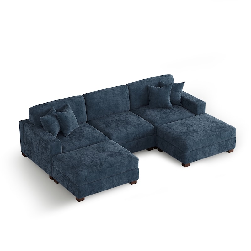 Modern Chenille Oversized Modular Sectional Sofa with 2 Ottoman