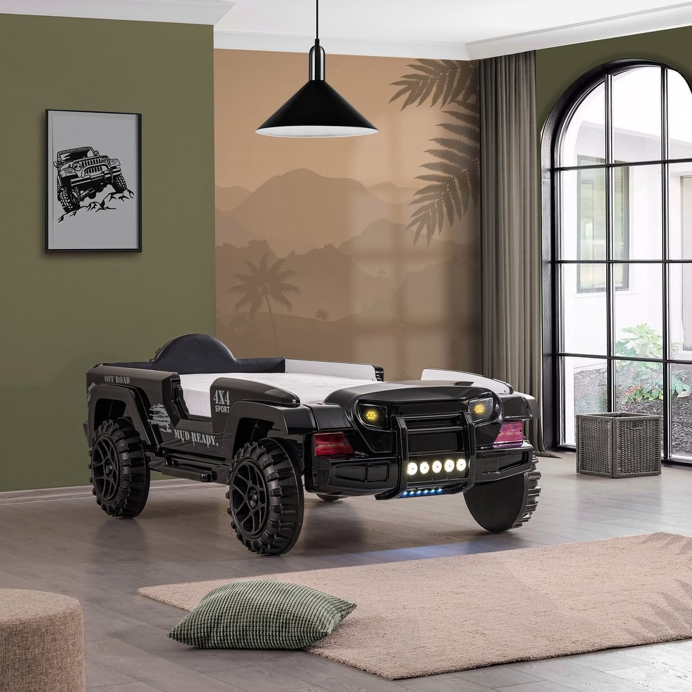 Zemo Novelty Twin Faux Leather Upholstered Off-Road SUV Kid Bed with Light and Sound Functions by Furniture of America