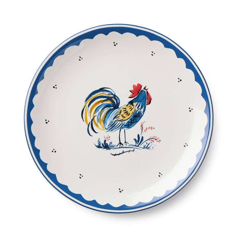 Certified International French Rooster 9" Salad/Dessert Plates, Set of 4 Assorted Designs - 9.00"L x 9.00"W x 1.00"H