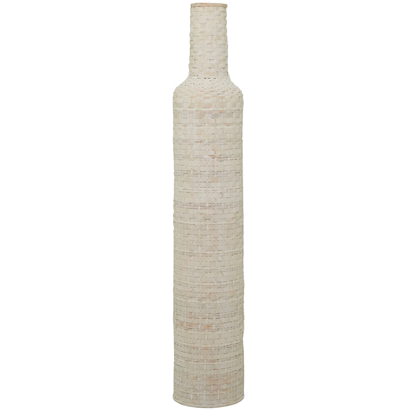 Intricately Woven Tall Bamboo Wood Floor Vase - White or Brown