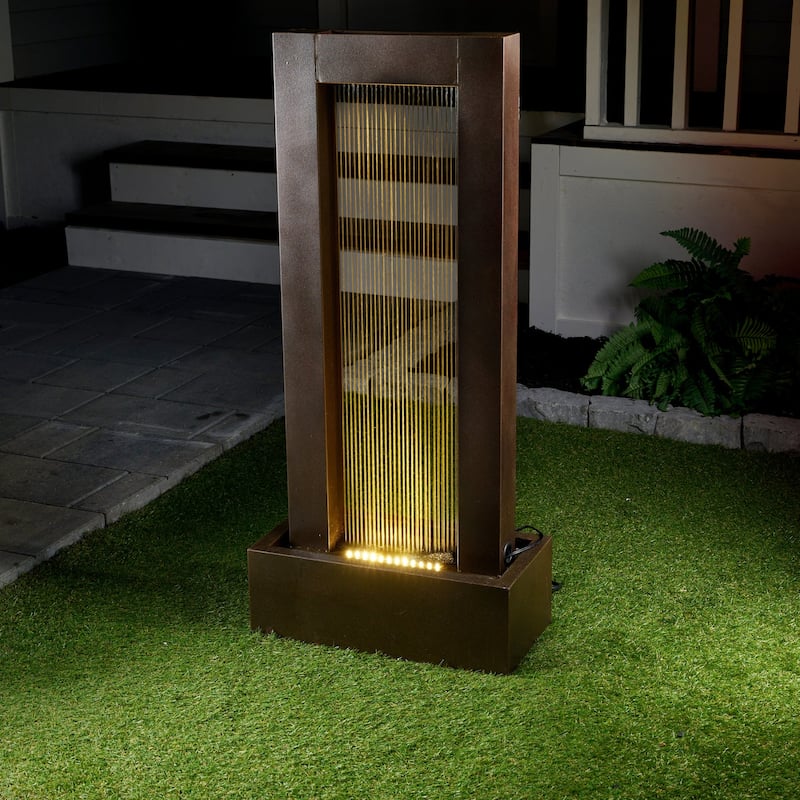LED Lighted Rectangular Cascading Rainfall Waterfall Fountain - 42.5"