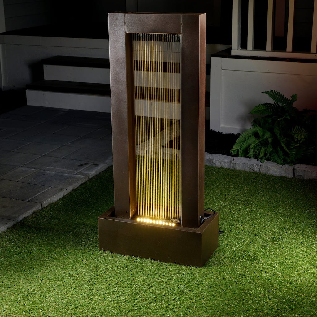 LED Lighted Rectangular Cascading Rainfall Waterfall Fountain - 42.5"