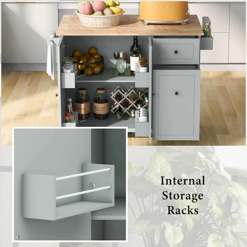 Rolling Kitchen Cart with Drop Leaf, Storage Rack, and 3-Tier Cabinet Organizer