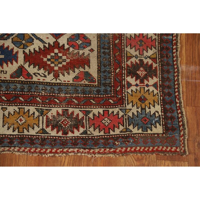 Hand Knotted Oriental 100% Wool Carpet Traditional Tribal Beige & Ivories Kazak Area Rug - 4' 11'' X 3' 4''