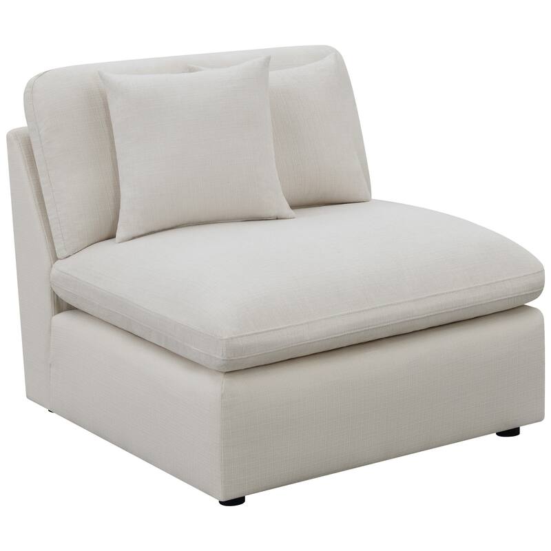 Jane 38 Inch Sectional Armless Chair, Plush Cushioned Back, Off White - White