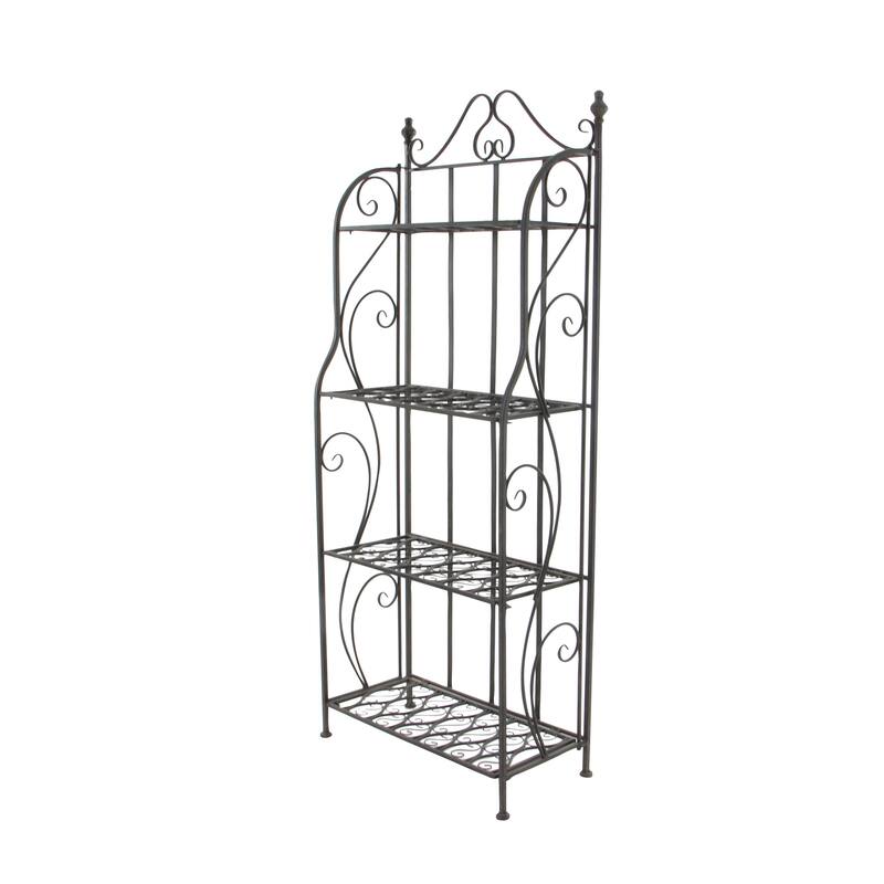 Black Metal Indoor Outdoor Tall Folding 4 Shelf Scroll Bakers Rack