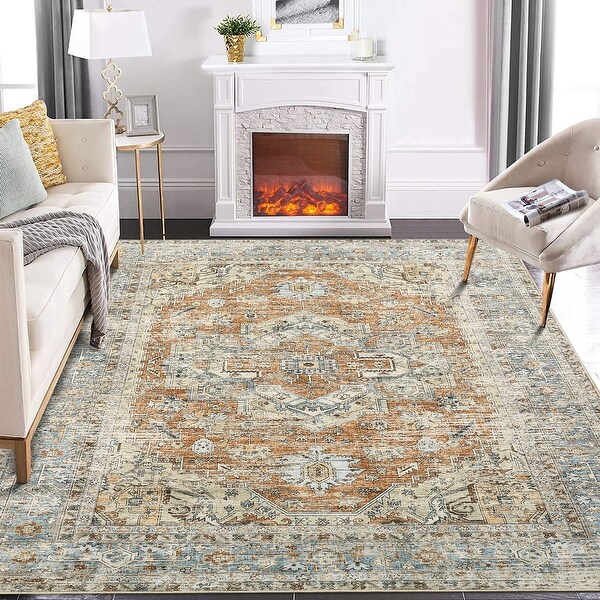 Area Rug Washable Non Slip Carpet Vintage Rugs for Bedroom - Bed