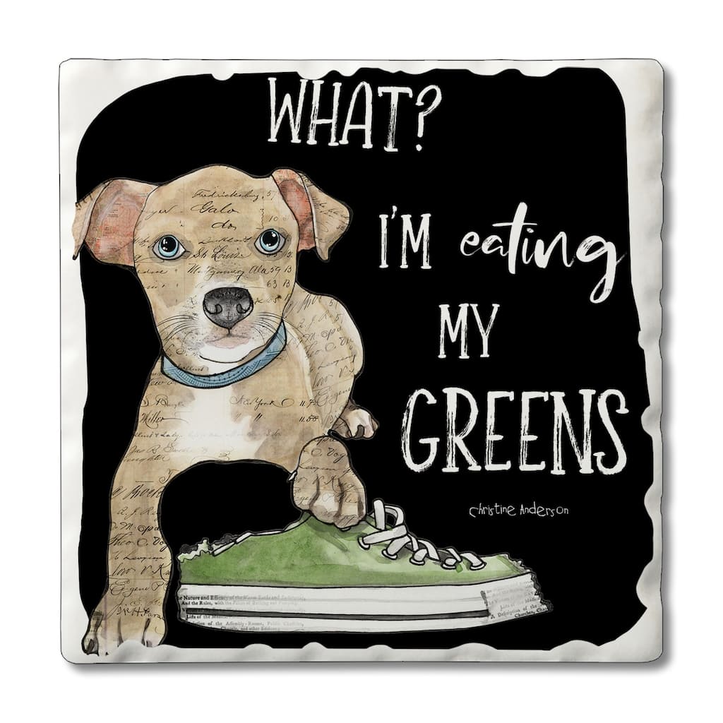 Counterart Absorbent Stone Coasters - Eating Greens - Set of 4 - 4x4x1.531