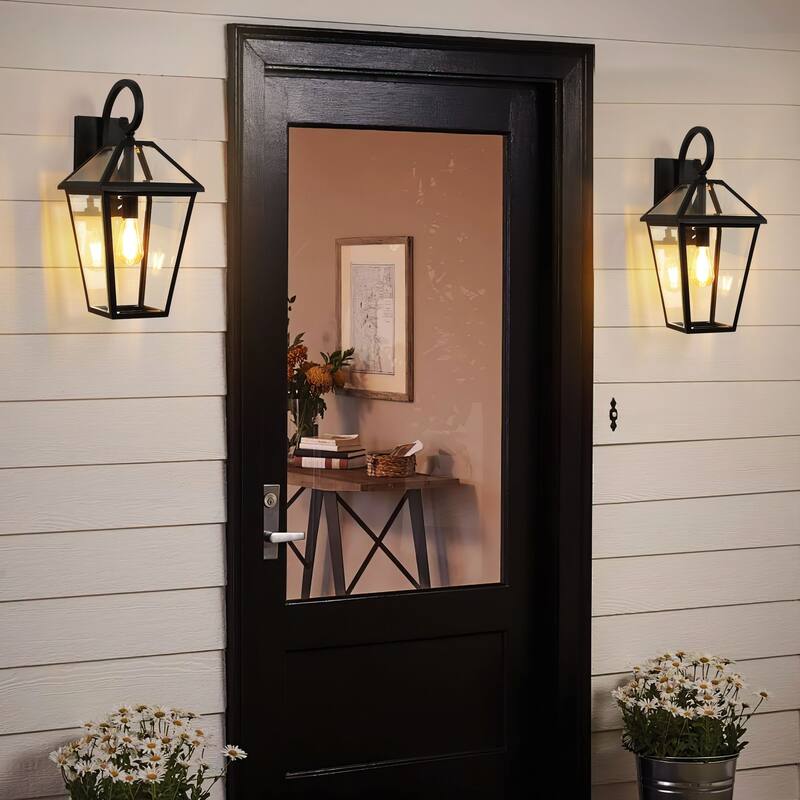 21" Outdoor Wall Light Fixture - Modern Black Wall Lantern Sconce with Clear Glass for Porch, Patio, Garage & Garden - 1-Pack