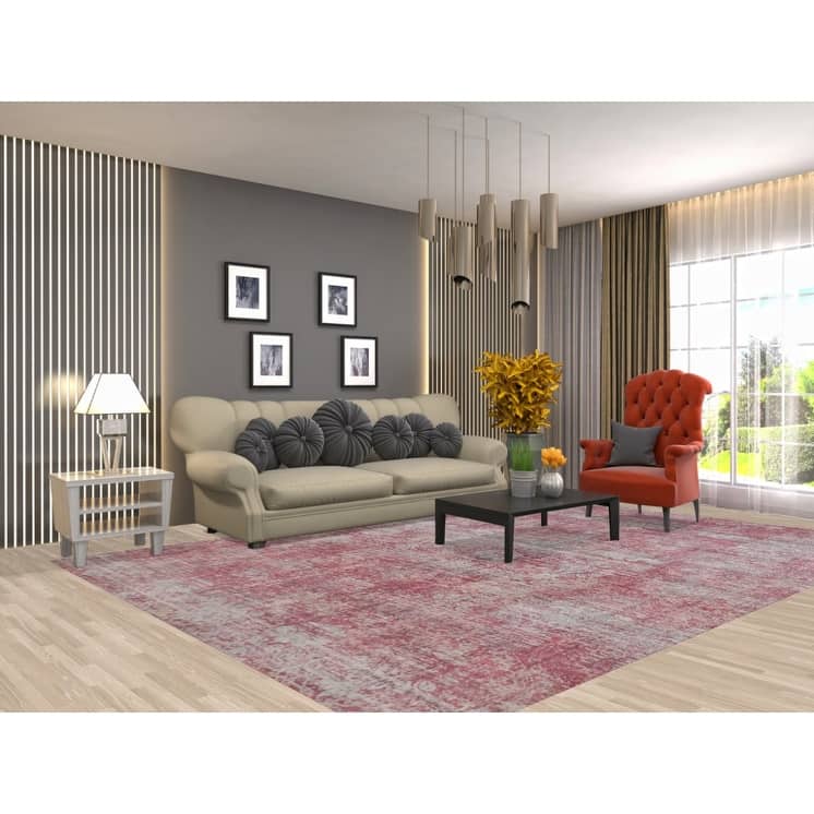 Pink Abstract Modern Area Rug Hand-Knotted Wool Carpet - 8'1"x 11'5"