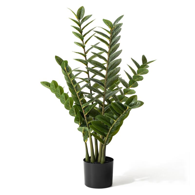 Glitzhome 2.75ft. Zamioculcas Artificial Plant Faux Money Tree in Pot - 17.00"D X 33.00"H