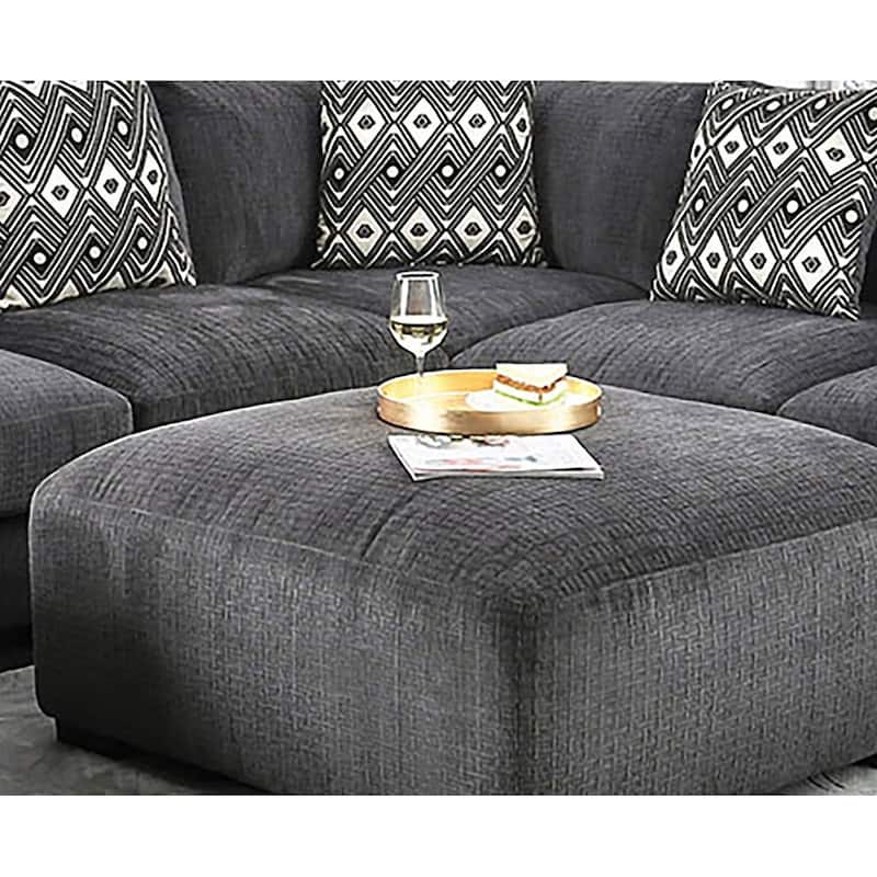 Contemporary Style Square Upholstery Ottoman Memory Foam Tapered Legs Modular Design - Gray