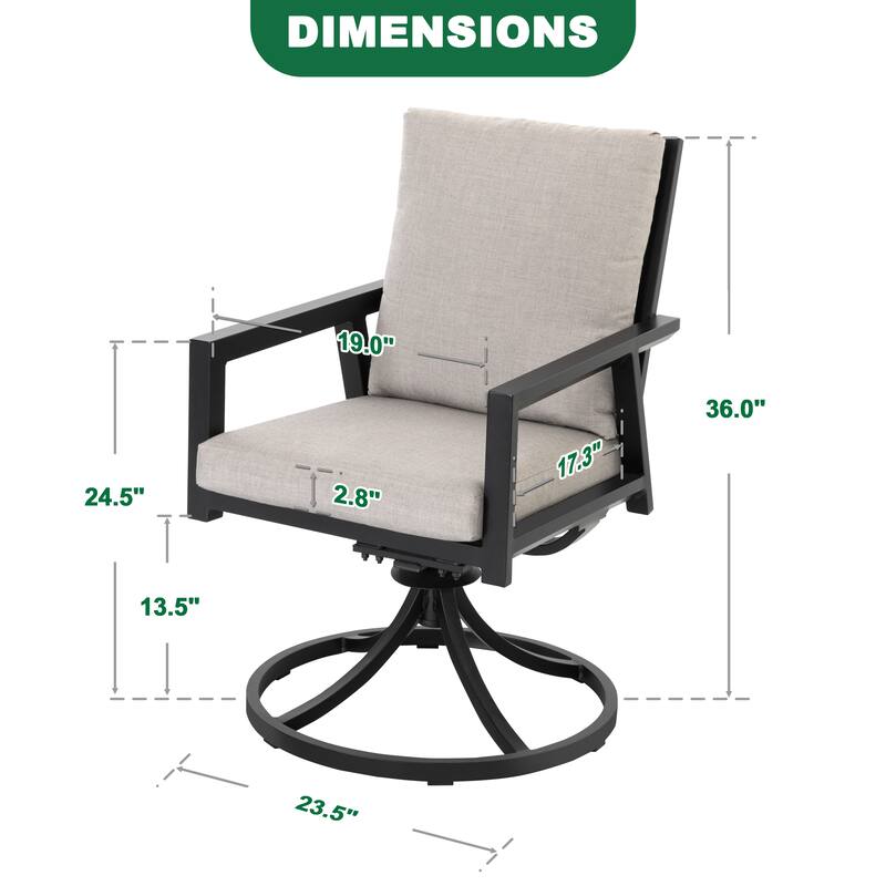 Outdoor 2-Piece Aluminum Swivel Chairs with Gray Cushions