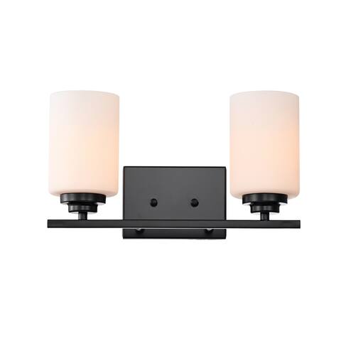 Matte Black 2-Light Vanity with Etched White Glass Shades