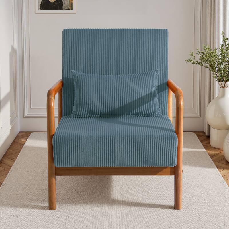 Uixe Mid Century Solid Wood Upholstered Corduroy Accent Chair