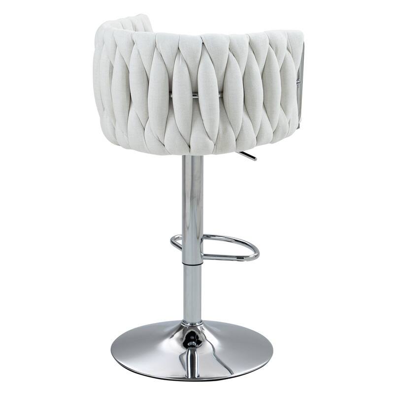 360°Velvet Swivel Bar Stools with Woven Back & Footrest,2PCS