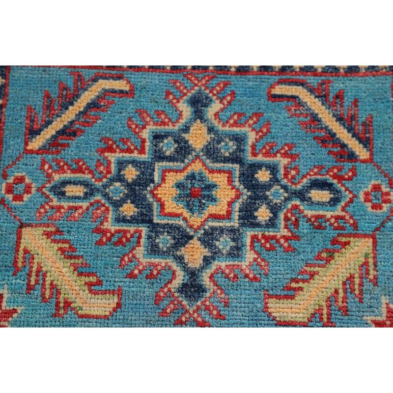 Hand Knotted Oriental 100% Wool Carpet Traditional Geometric Navy Blue & Blues Kazak Area Rug - 3' 0'' X 2' 0''