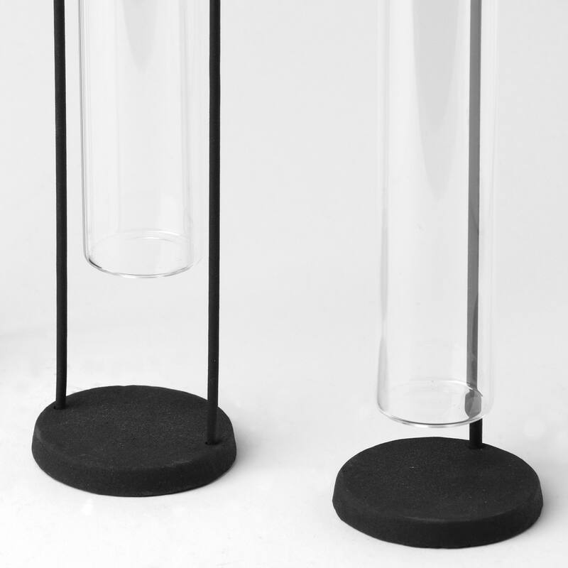 HomeRoots Set of Three Black Abstract Cylinder Metal Table Vase - 3" W x 11" H x 3" D