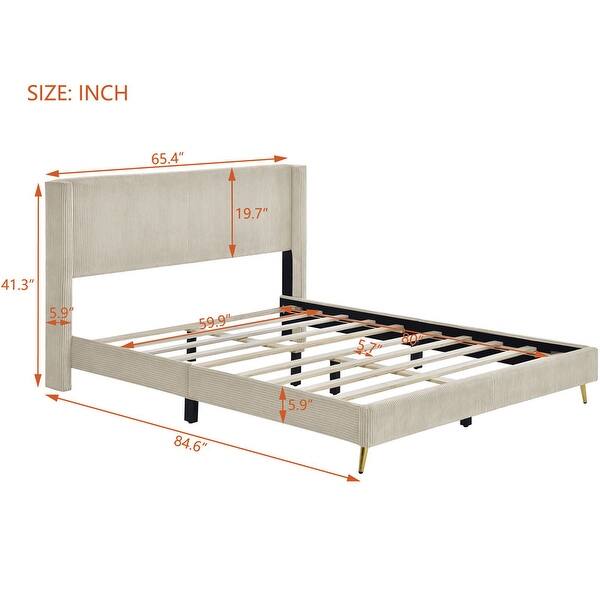 Queen Size Corduroytufted Upholstered Platform Bed with Metal Legs