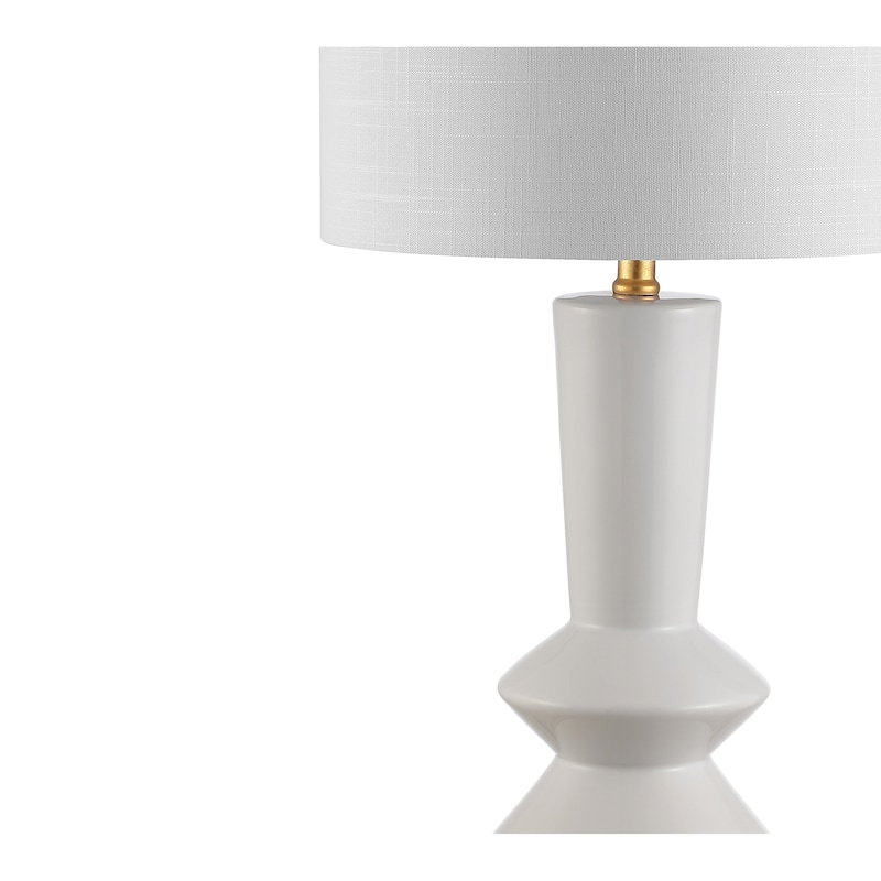 Zhou 27" Ceramic/Iron Contemporary Glam LED Table Lamp, White/Brass Gold by JONATHAN Y
