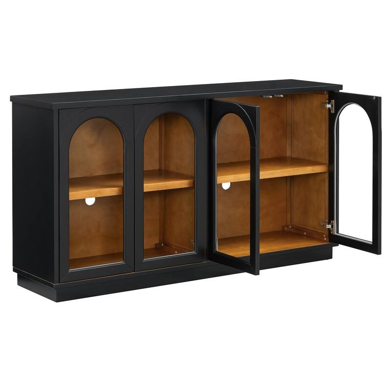 Spruce & Spring 4-Door Large Storage Buffet Cabinet with Glass Doors