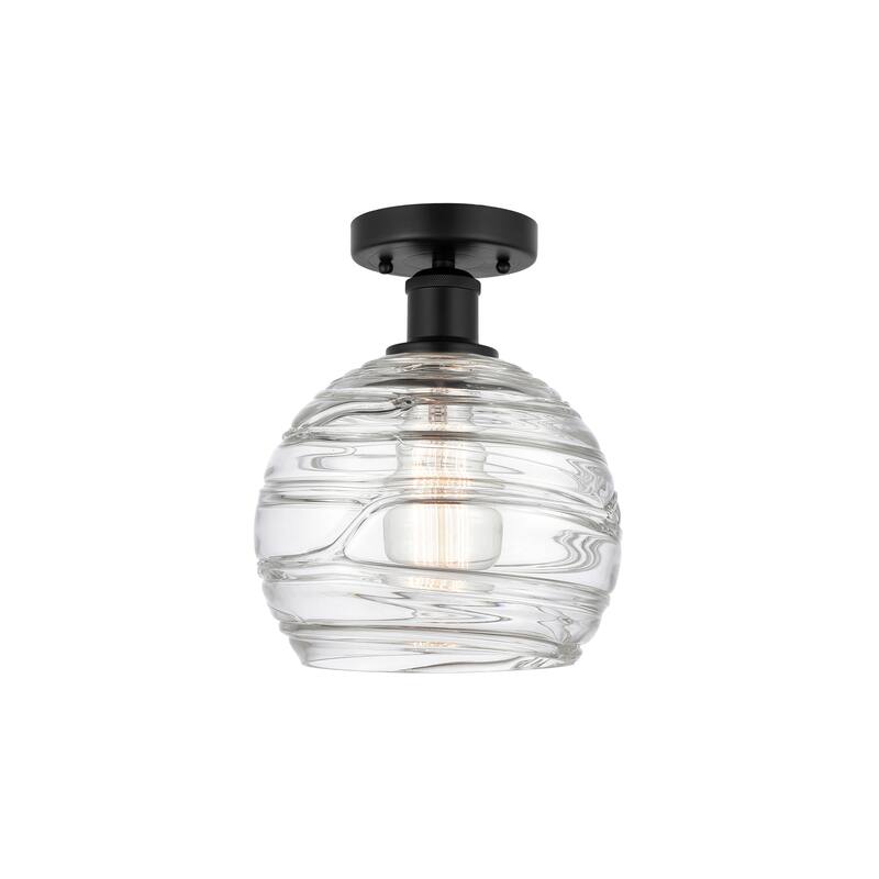 Innovations Lighting Edison Athens Deco Swirl - 1 Light 8" Semi-Flush Mount - Matte Black/Clear Deco Swirl