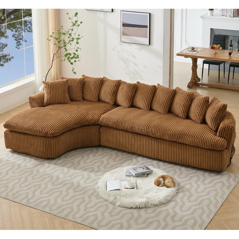 Modern L-Shaped Corduroy 4-Seat Modular Sectional Sofa with Curved Design and Back Cushions for Living Room