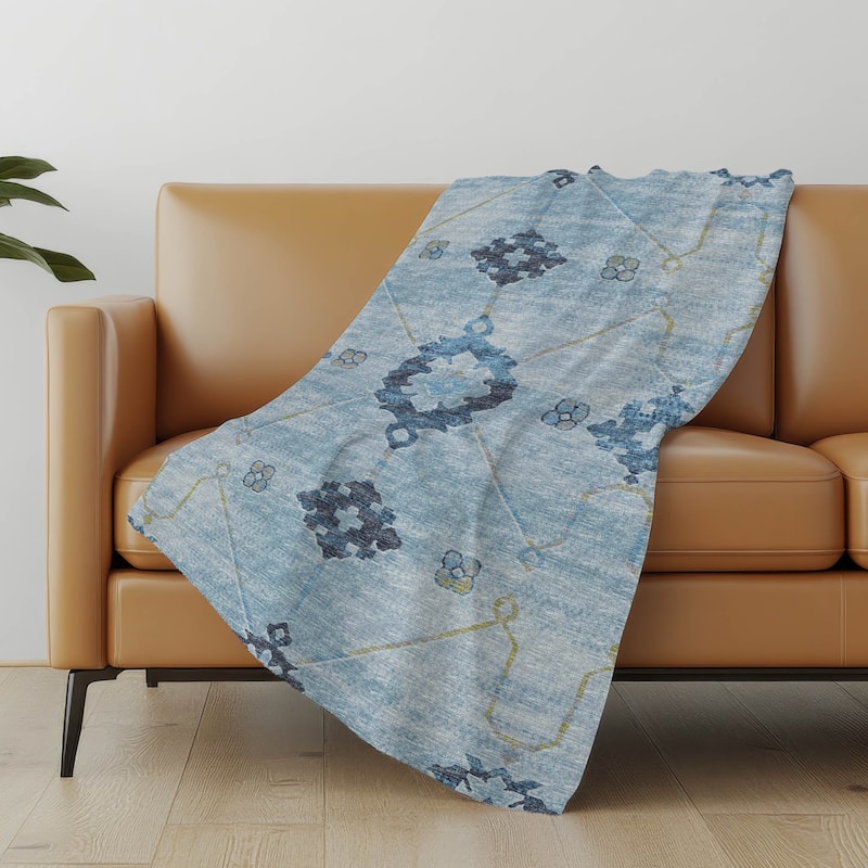 Premium Machine Washable ASB122 Boho Global Sherpa Throw Blanket - Blue - 4'2" x 5'10"