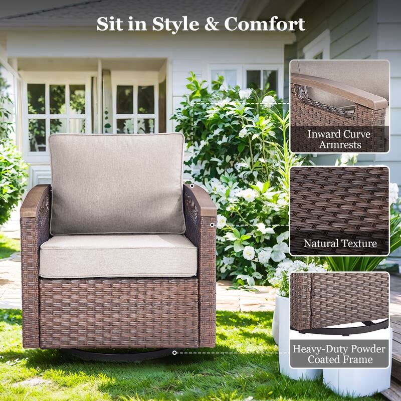 360° Swivel Outdoor Rattan Chair with Thickened Cushion