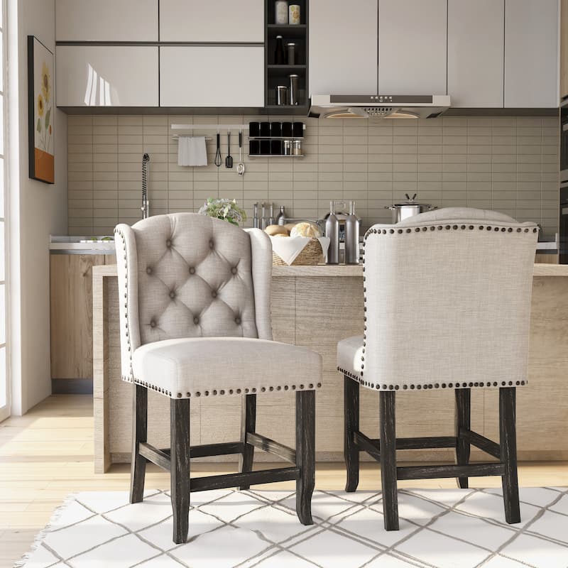 Tays Rustic Linen Tufted Counter Height Stools (Set of 2) by Furniture of America