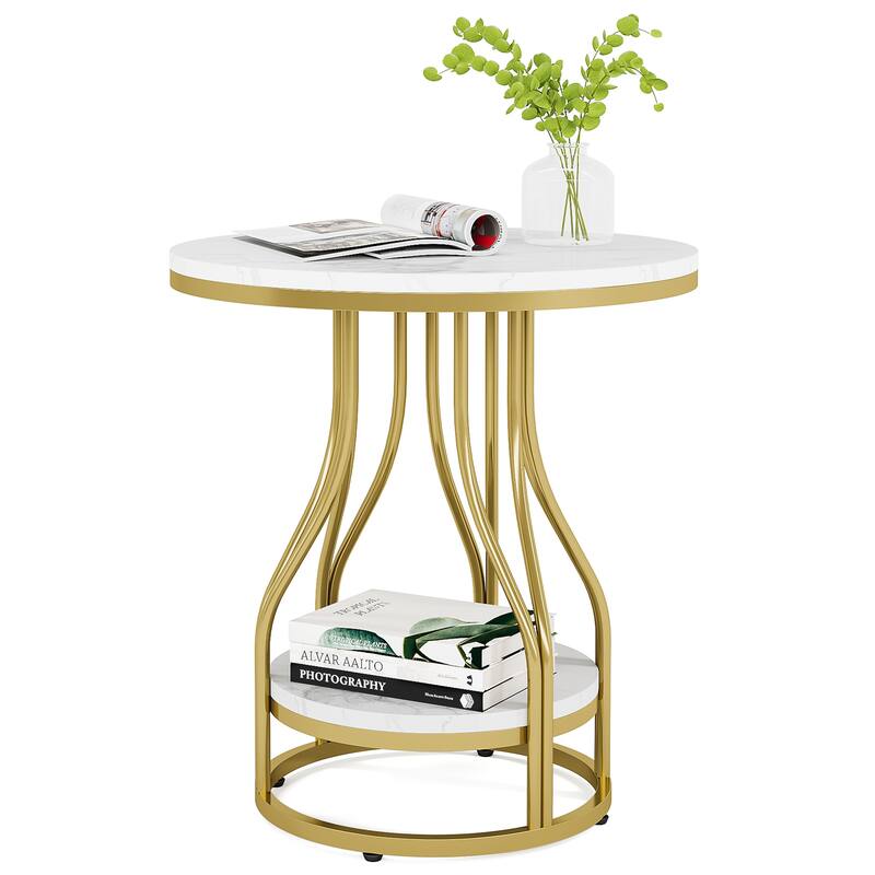 Round End Table, 2-Tier Side Tables, Modern Bedside Table, Small Chirside Tables for Couch Side